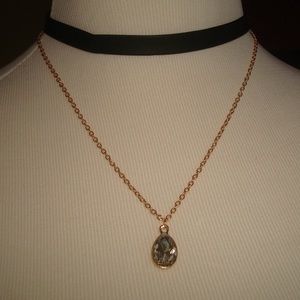 Black Choker with Clear Drop Stone Necklace